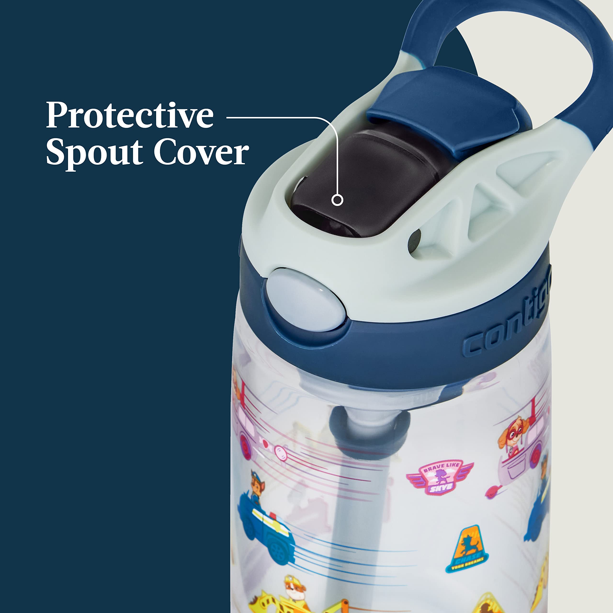 Contigo Paw Patrol Kids 14Oz Plastic Water Bottles, Aubrey Design With Spill-Proof Lid, Silicone Straw, 2-Pack, Convenient For T